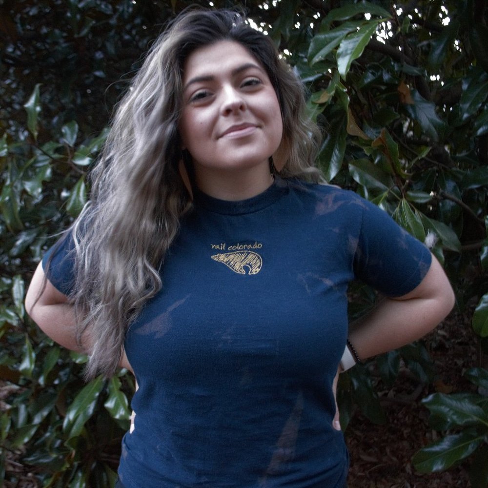 Navy Lightly Bleach Dyed Embroidered Vail Colorado T-Shirt